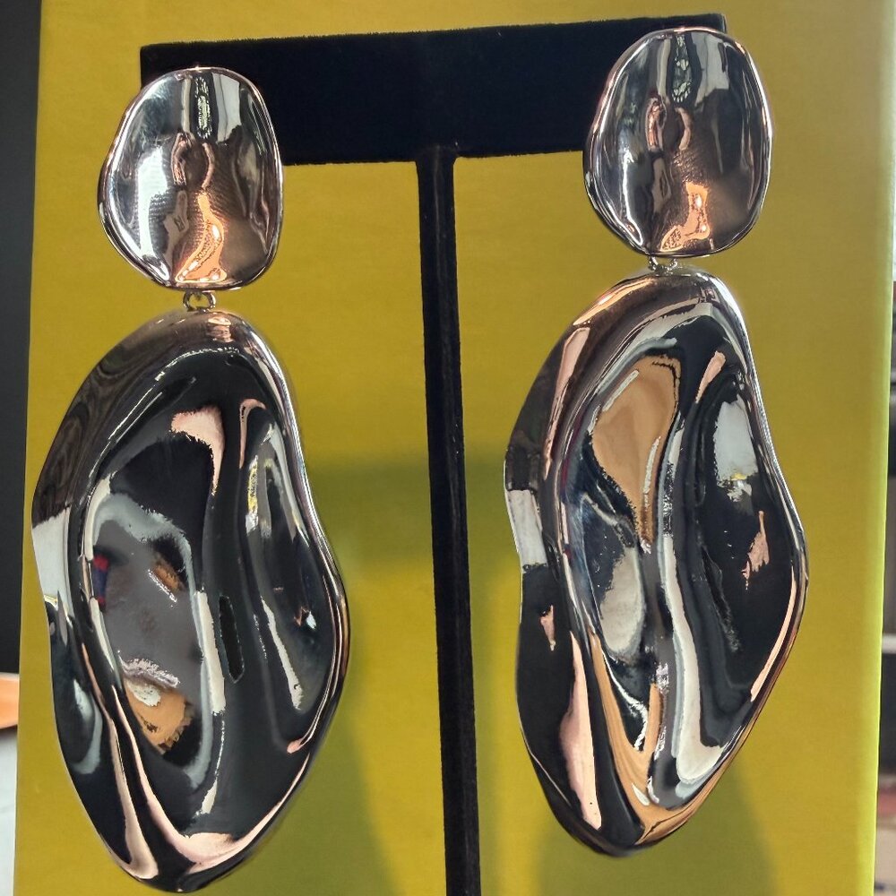 Silver Organic Wave Drop Earrings | 3.5" | Like New | Never Worn